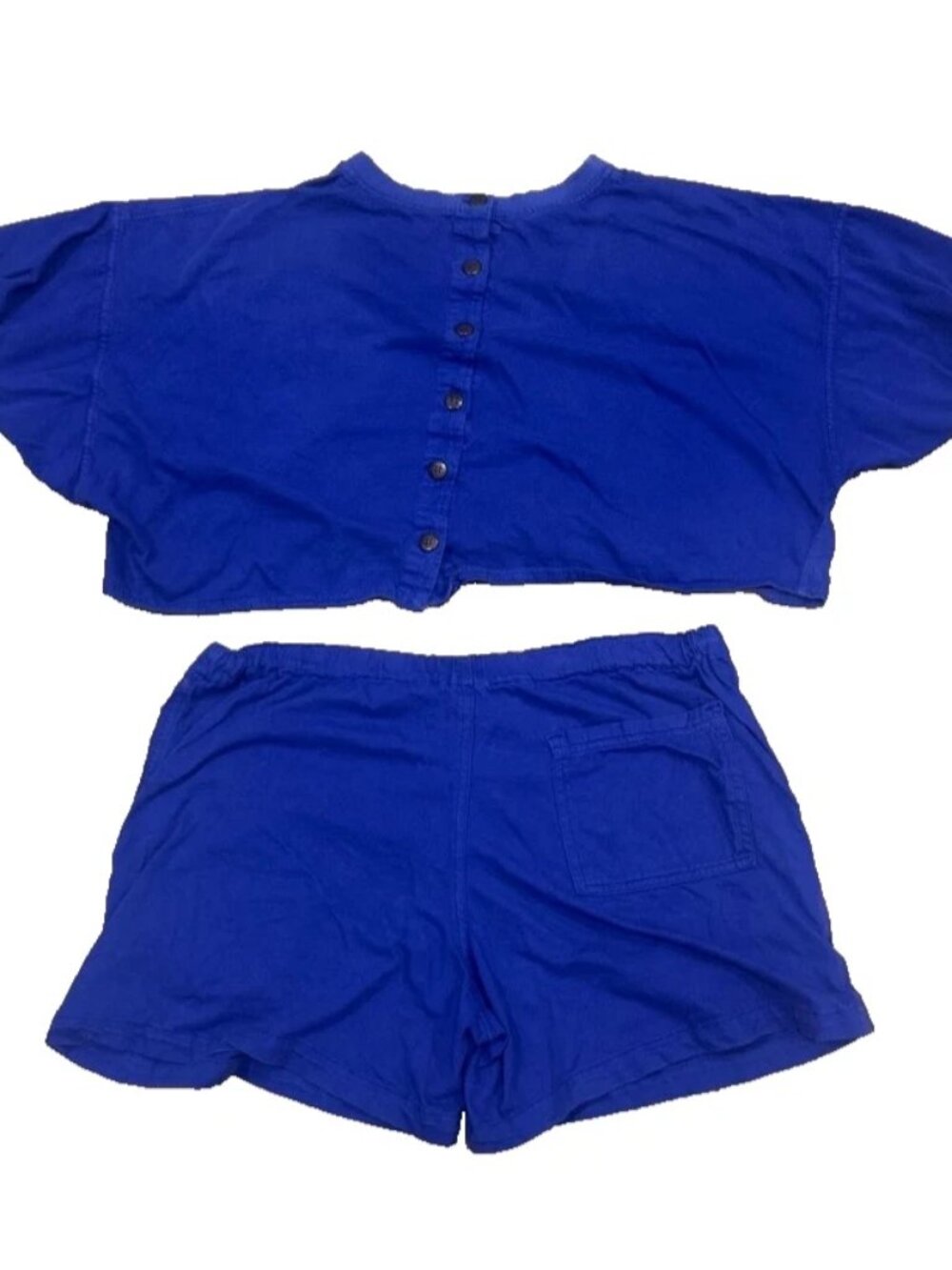 VTG Naf Naf Paris Shirt Shorts Set Purple Women's Button Embroidered France 90s - Picture 7 of 16